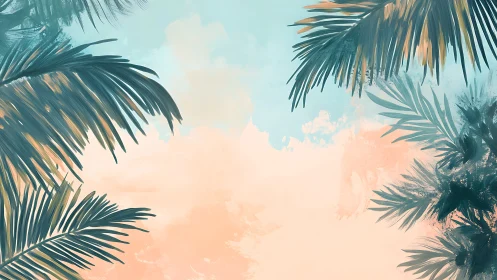 Soft tropical palm leaves framing a dreamy beach sky.