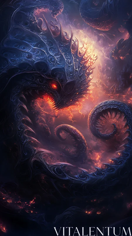 Cosmic ember serpent swirling through a storm of nightfire.