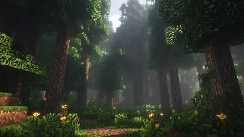 Towering Forest Canopy with Atmospheric Volumetric Lighting Effects