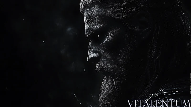 Bearded warrior profile rendered in high contrast side light