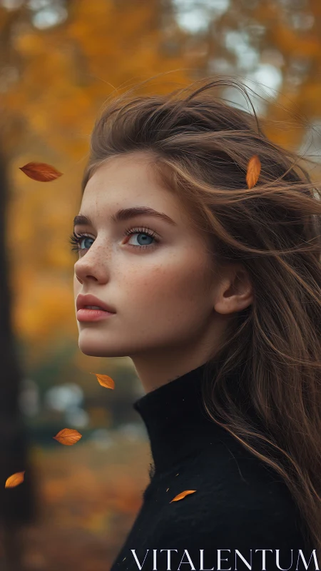 Gentle autumn portrait of a daydreaming girl in soft light.