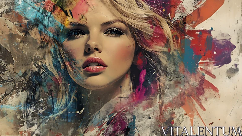 Bold female portrait emerges through abstract color bursts