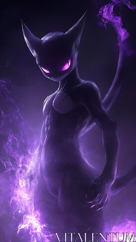 Digital painting of a luminous psychic feline entity in violet haze.
