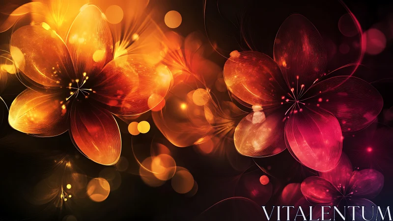 Luminescent Floral Forms Against Dark Background