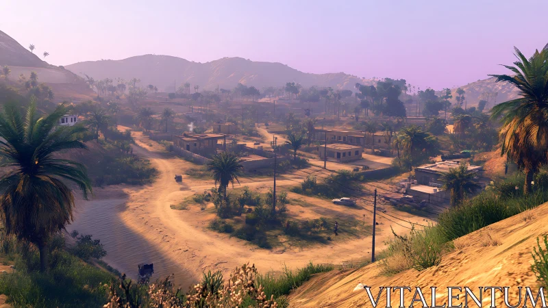 Desert Town Awakens in Golden Morning Light