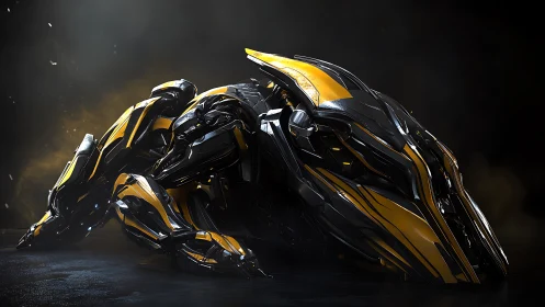 Cybernetic exo-creature in low-key 3D mech shell lighting.