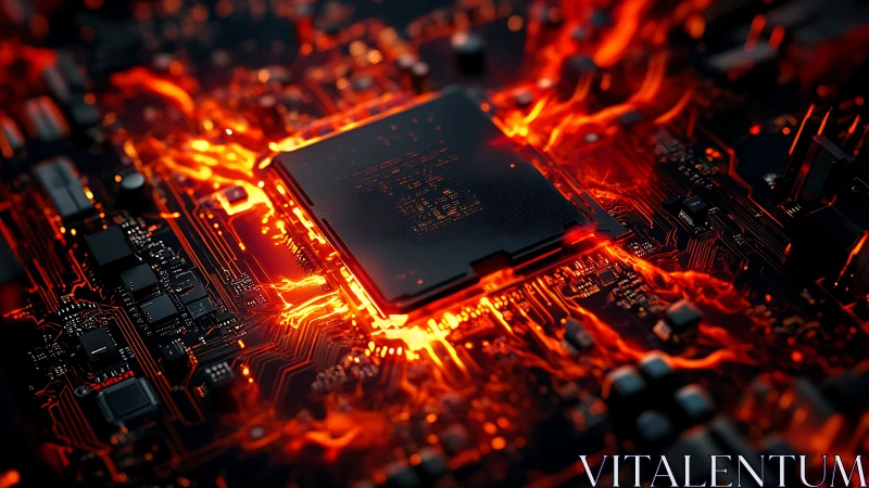 Molten circuits crown a blazing processor at critical burn