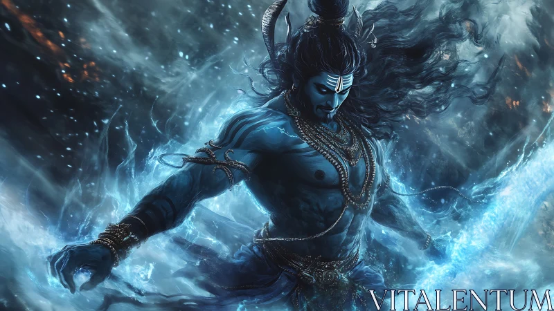 Powerful blue warrior channels swirling elemental energy