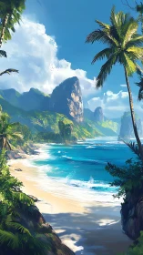 Tropical Coastal Paradise With Towering Limestone Formations.