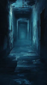 Haunted blue corridor swallowed by distant spectral fog.