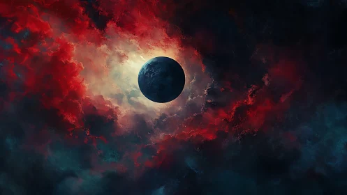 Lunar silhouette intersects nebular light in high-contrast void