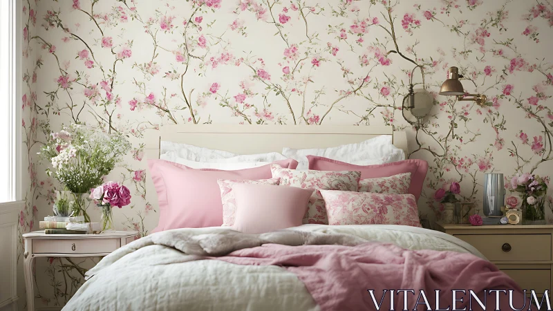 Soft floral bedroom invites gentle rest and rosy daydreams