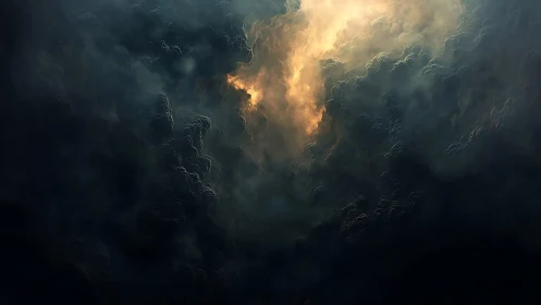 Celestial fireburst carving through textured storm clouds.