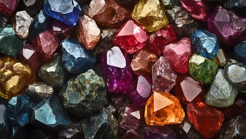 Assorted rough multicolored crystals in close packed view.