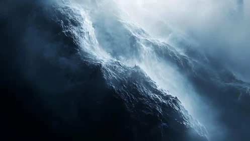 Dramatic Ocean Waves in Moody Blue Light, Digital Art Style.