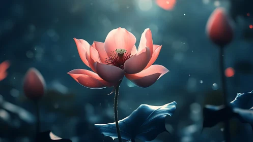 Luminous Lotus Blooms in Twilight's Dreamy Veil.
