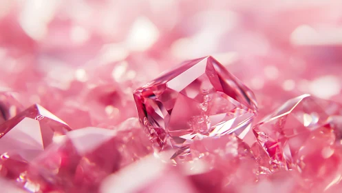 Pink faceted crystal cluster is rendered in shallow macro focus