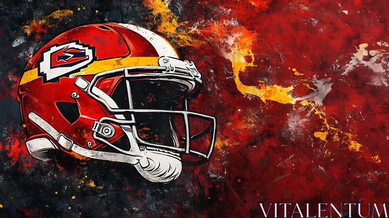 Red football helmet rendered against explosive abstract field