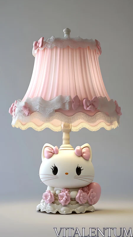 Kitten-shaped pastel lamp quietly rehearses bedtime dreams