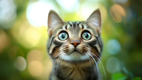 A Tabby Cat's Enchanting Gaze Outdoors.