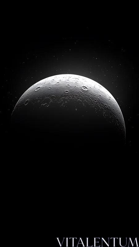 Crescent lunar surface with craters against deep space.
