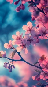 Cherry Blossom Cluster: Soft-Focus Floral Study with Blue Cyan Color Gradation