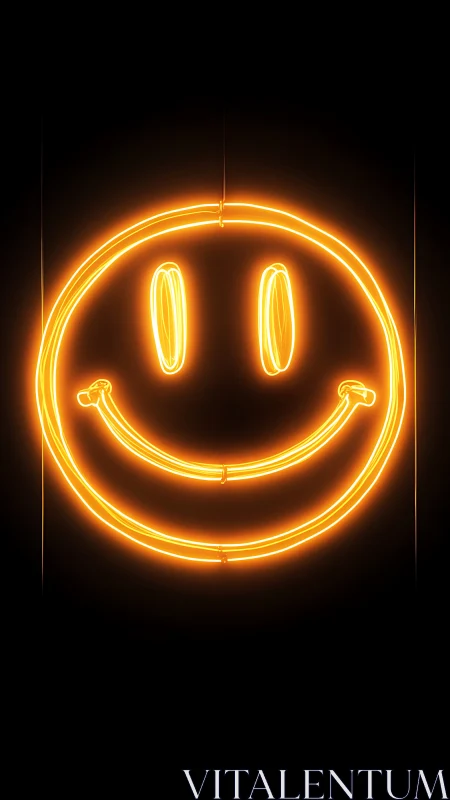 Glowing neon smiley face radiates warmth in dark space