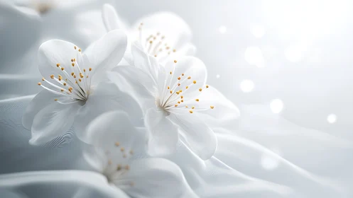 Whispers in White: Delicate Blooms with Golden Hearts.