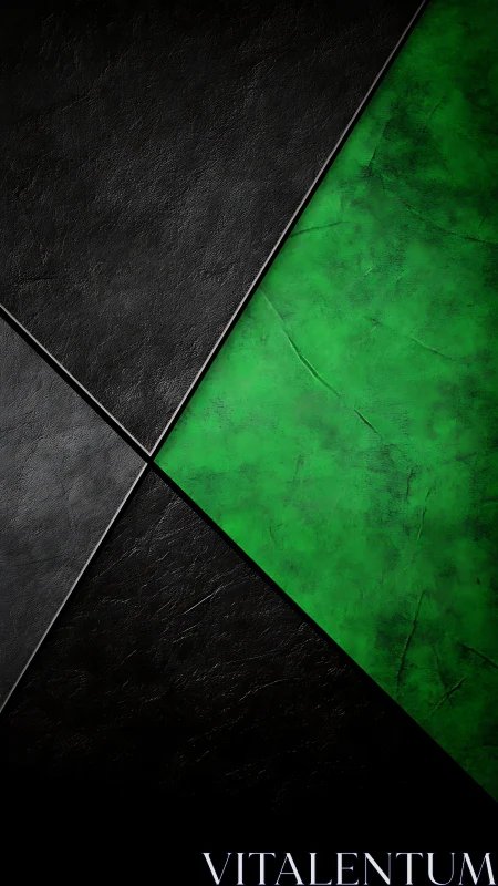 Green metal panel intersects black textured surfaces sharply.