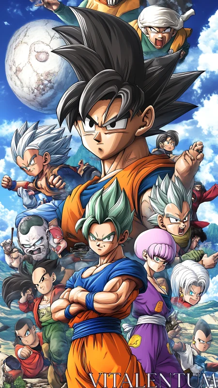 Saiyan storm rises as warriors crowd a blazing sky. Period.