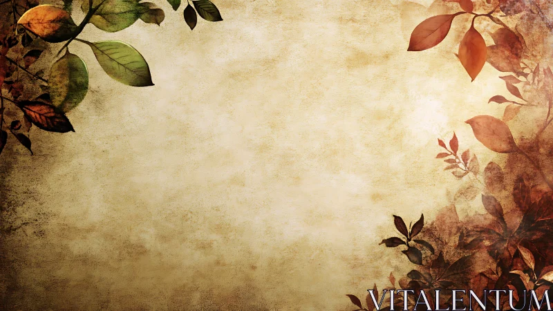 Faded autumn leaves quietly frame a warm parchment sky