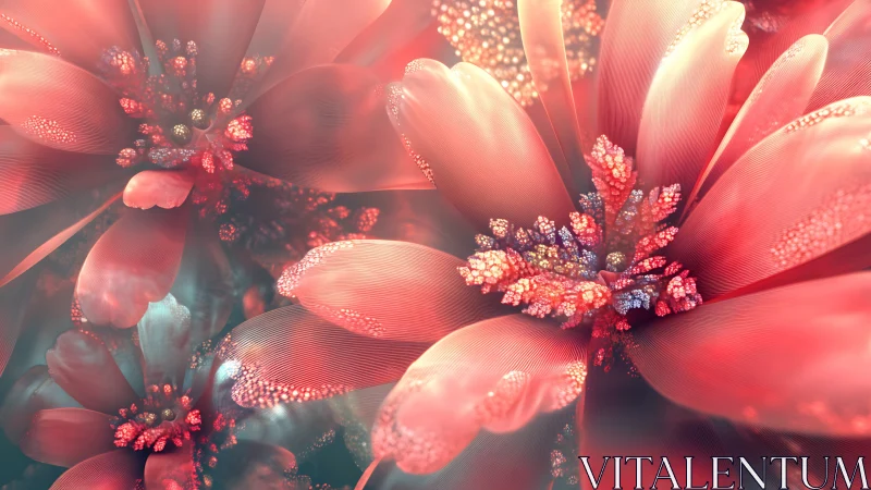 Fractal coral blossoms drift in luminous blush fog.