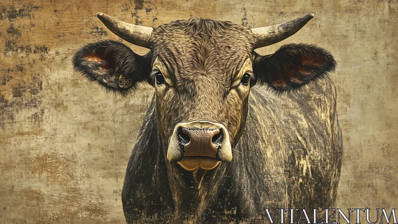 Rustic longhorn quietly studies the world in sepia stillness