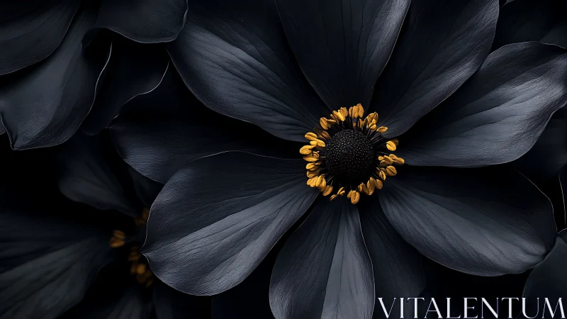 Black Cosmos Flower with Golden Center Detail.