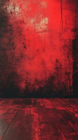 Textured red backdrop with distressed wooden floor perspective.