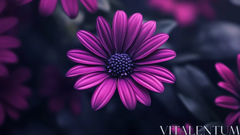 Vivid Magenta Daisy with Jeweled Center Against Soft Blur.