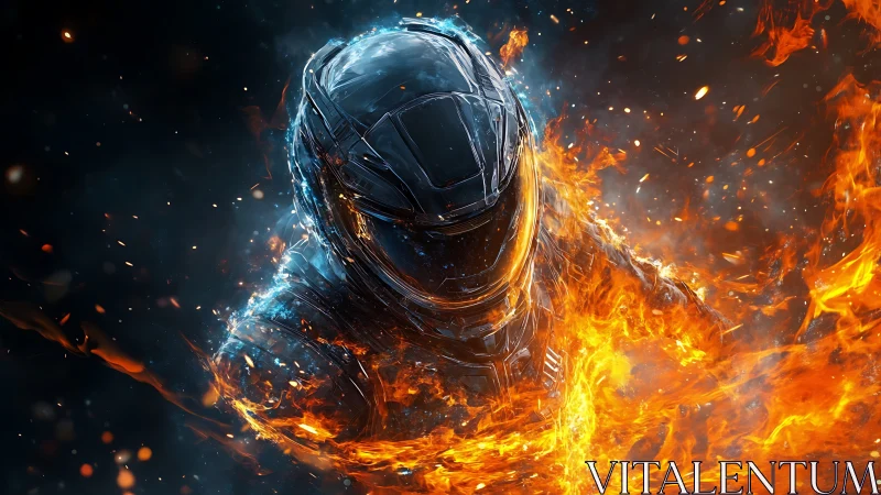 Armored space warrior emerges through volatile plasma fire