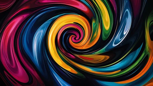Vibrant multicolor swirling abstract vortex on black background.
