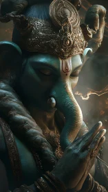 Devotional close-up renders ornate elephant-headed deity in 3D