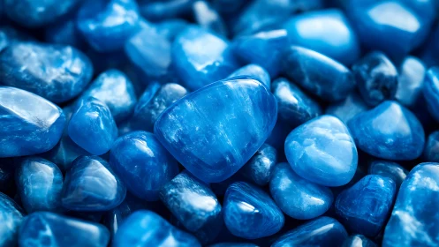 Vibrant polished blue gemstones in glossy close-up view.