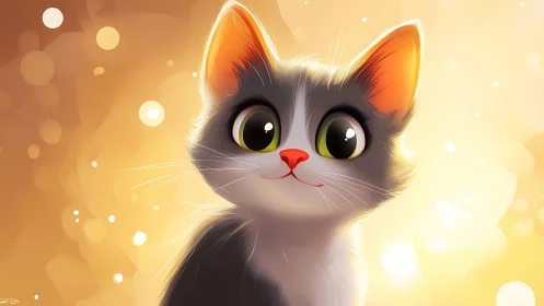 Expressive Cat Portrait Against Warm Golden Glow.