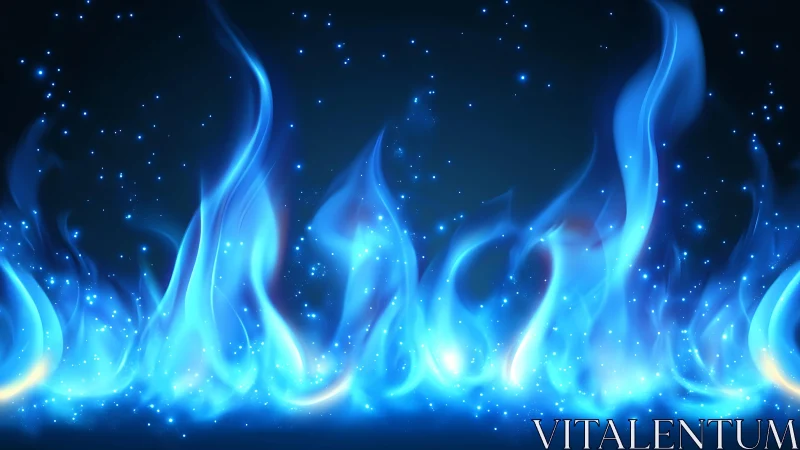 Vibrant Blue Flames in Digital Art with Glowing Particles.