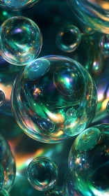 Colorful floating soap bubbles with glowing reflections.