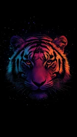 Neon dusk tiger drifting through a cosmic midnight bloom.