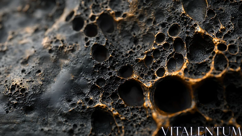 Porous dark surface displays irregular cavities under side light