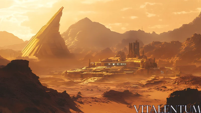 Martian desert megastructure and oblique pyramid complex.