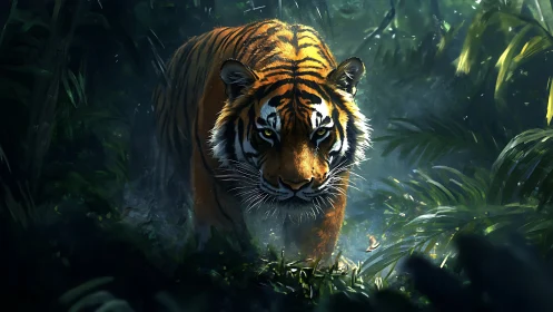 Gentle jungle thunder, a tiger stepping out of shadows.