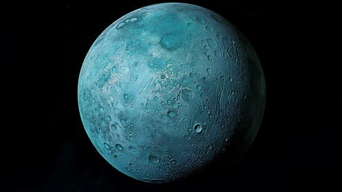 Blue cratered planet rendered against black space background