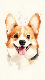 Watercolor corgi portrait uses soft edges and high key palette