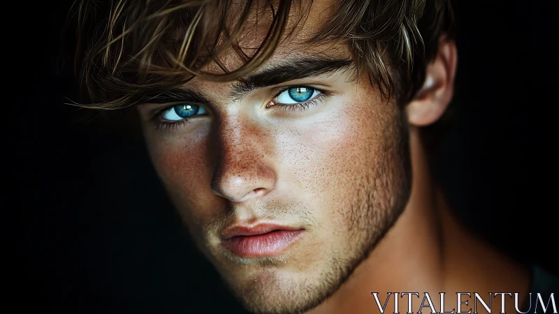 Striking blue-eyed portrait welcomes you with calm intensity